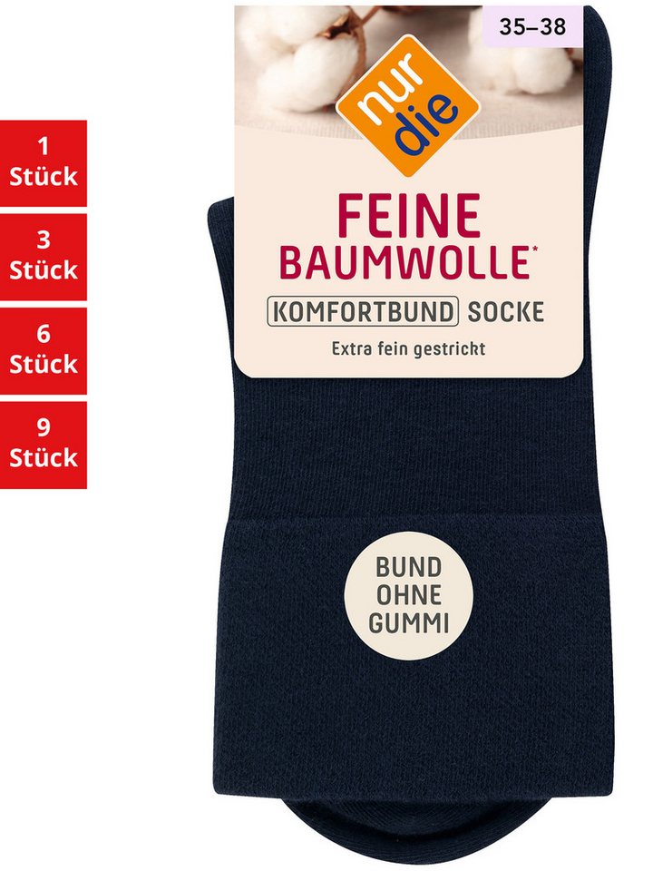 Nur Die Freizeitsocken Feine Baumwolle Komfort Damen (1er/3er/6er/9er Pack, 3-Paar) socken strumpf strümpfe von Nur Die