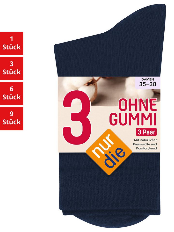 Nur Die Freizeitsocken Ohne Gummi Damen (1er/3er/6er/9er Pack, 3-Paar) socken strumpf strümpfe von Nur Die