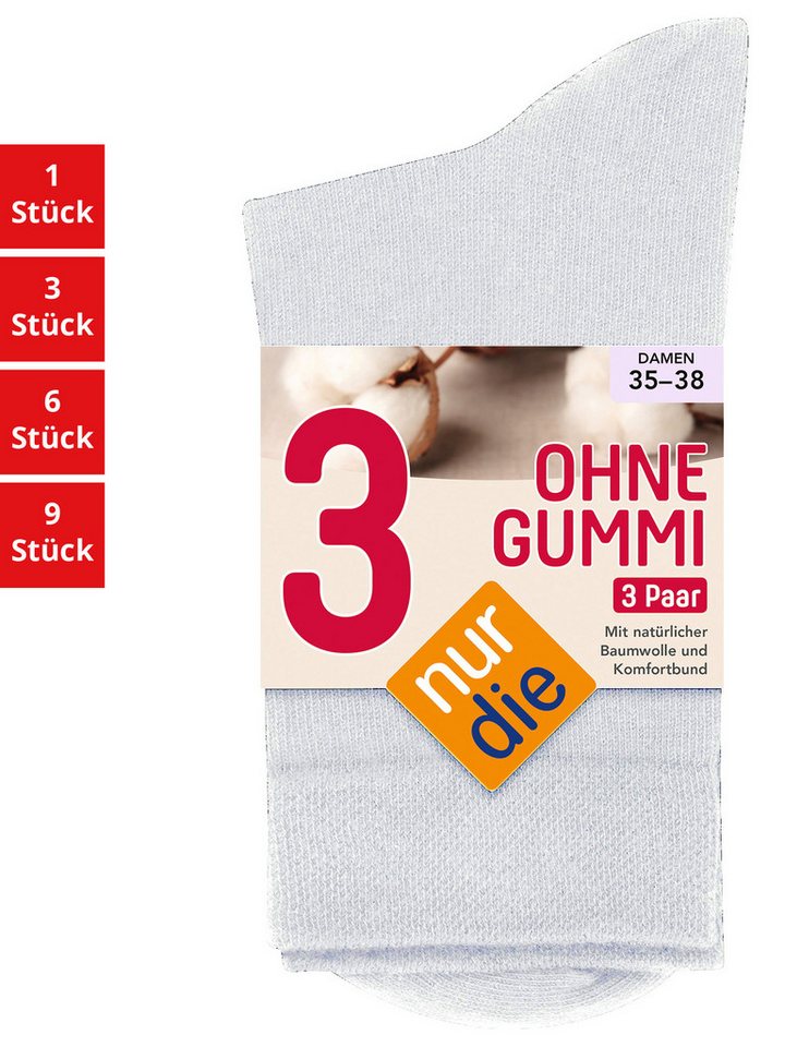Nur Die Freizeitsocken Ohne Gummi Damen (1er/3er/6er/9er Pack, 3-Paar) socken strumpf strümpfe von Nur Die