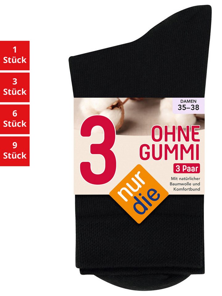 Nur Die Freizeitsocken Ohne Gummi Damen (1er/3er/6er/9er Pack, 9-Paar) socken strumpf strümpfe von Nur Die