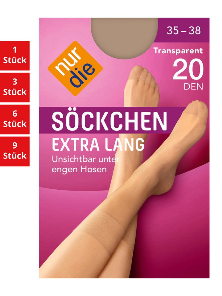 Nur Die Füßlinge Extra lang 20 DEN Damen (1er/3er/6er/9er Pack, 1-Paar) sneaker-socken strumpf strümpfe von Nur Die