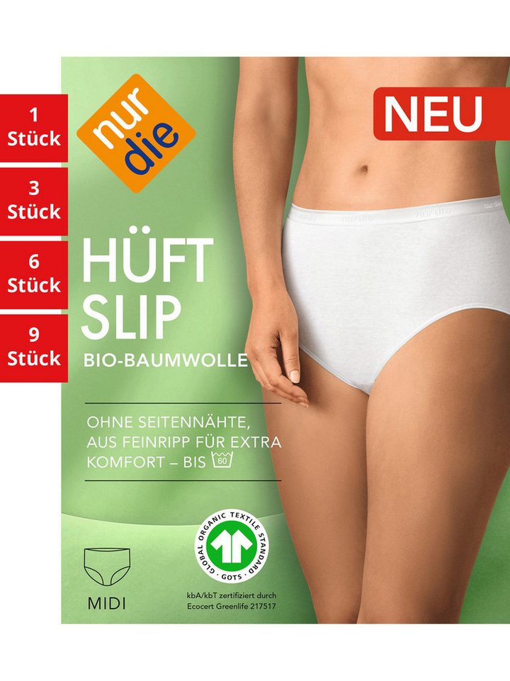 Nur Die Hüftslip GOTS BioBaumwolle Damen (1er/3er/6er/9er Pack, 1-St) unterhose unterwäsche panty von Nur Die