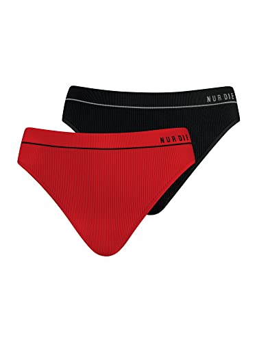 Nur Die 2er Pack Retro Slip Mehrfarbig sportlich Unterhosen aus Baumwolle Unterwäsche Damen, rot/schwarz, M von Nur Die