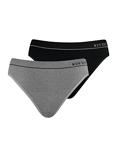 Nur Die 2er Pack Retro Slip Mehrfarbig sportlich Unterhosen aus Baumwolle Unterwäsche Damen, Graumelange/schwarz, XL von Nur Die