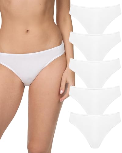Nur Die 5er Pack Mini Slip Mehrfarbig aus Baumwolle Stretch Unterwäsche Unterhosen Basic Mehrpack Damen, weiß, L von Nur Die
