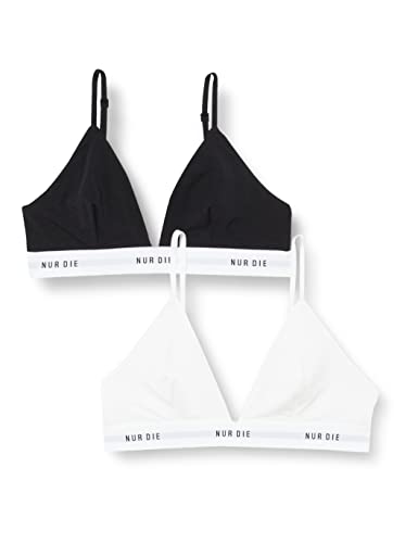 Nur Die 2er Pack Soft BH sportlich ohne Bügel bügelloser BH Triangel Bra Bustier Baumwolle Damen, schwarz/Weiss, XL von Nur Die