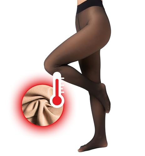 Nur Die Strumpfhose Warm & Transparent mit Innenfleece 80 DEN Thermostrumpfhose gefütterte Fein-Strumpfhose beige durchscheinend Komfortbund Damen, schwarz, M von Nur Die