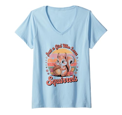 Damen Nur ein Mädchen, das Eichhörnchen liebt T-Shirt mit V-Ausschnitt von Nur ein Mädchen, das Kleidung liebt