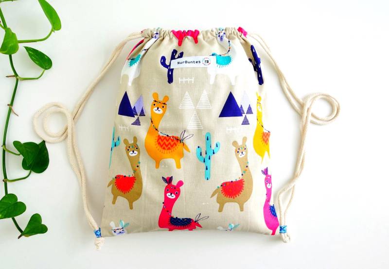 Kinderturnbeutel Lamas | Kleiner Sportbeutel & Stoffbeutel Geschenk Für Mädchen Kita, Geburtstag, Adventskalender, Weichnachten von NurBuntes