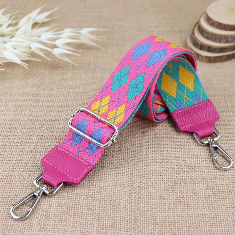 Fuchsia Ledertaschenriemen Für Frauen, Gemusterter Ledergürtel Taschen Mit Silberner Hardware, Breiter Schultergurt, Kamerataschengurte von NurPelle