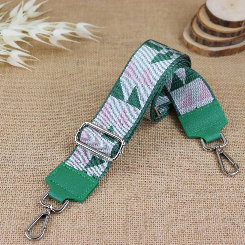 Grüner Ledertaschengurt Für Damen, Gemusterter Breiter Schulterriemen Mit Silberhardware Taschen, Kamerataschengurt, Stofftaschengurt von NurPelle