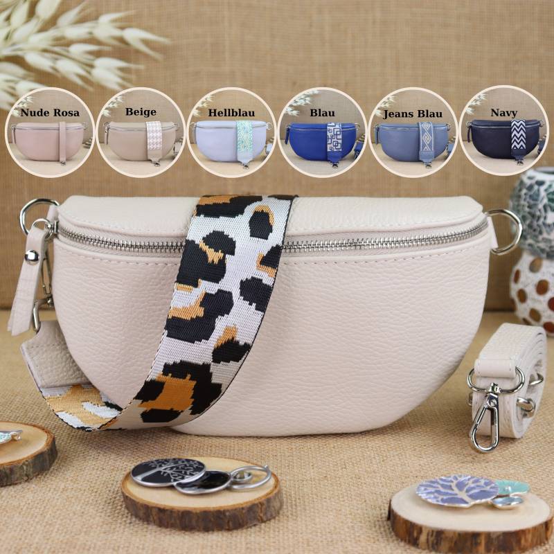 Leder Bauchtasche Mit Extra Gemustertem Gürtel Für Frauen, Damen Umhängetasche, Crossbody Bag in Verschiedenen Farben Und Größen von NurPelle