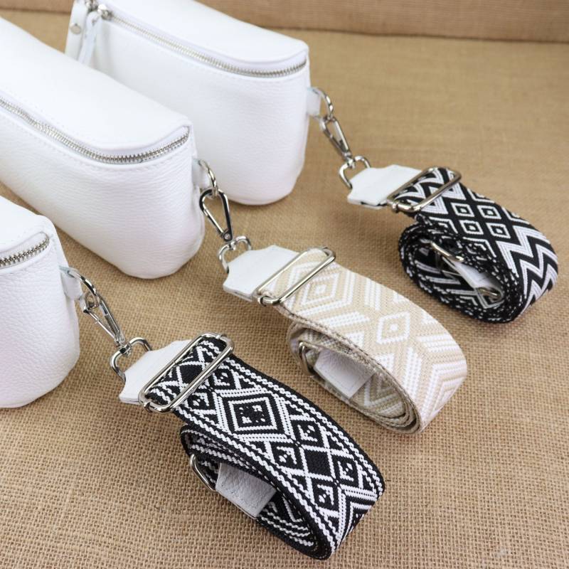 Weißer Ledertaschengurt Für Damen, Gemusterter Breiter Schulterriemen Taschen Mit Silber-Hardware, Kamerataschengurt, Stofftaschengurt von NurPelle