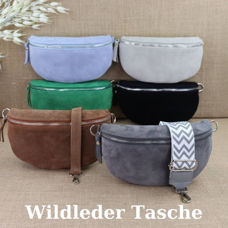 Wildleder Bauchtasche Mit Gemusterten Breiten Trägern Für Frauen, Leder Schultertasche, Crossbody Tasche in Verschiedenen Farben Und Größen von NurPelle