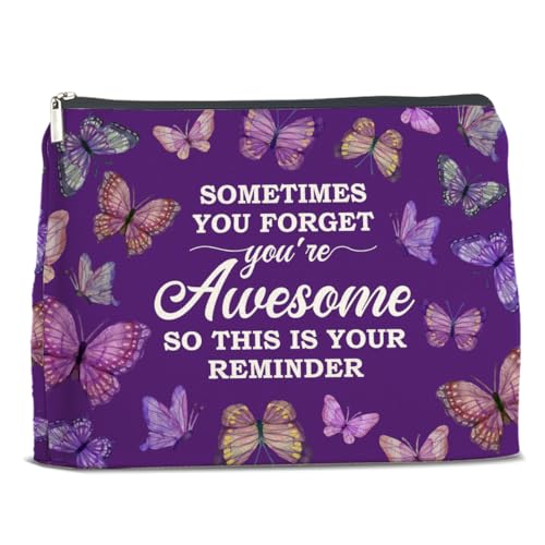 Kosmetiktasche mit Schmetterlingsmotiv, violett, mit Reißverschluss, Reise-Kulturbeutel, Kosmetiktasche für Damen, niedlicher violetter Schmetterling, Kosmetiktasche von Nurawo