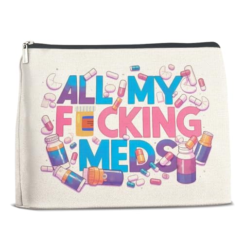 Nurawo All My Meds Make-up-Tasche, Kosmetiktasche für Frauen, Schwestern, Töchter, Mutter, niedliche Medizin-Reise-Make-up-Tasche mit Reißverschluss-Organizer-Tasche von Nurawo
