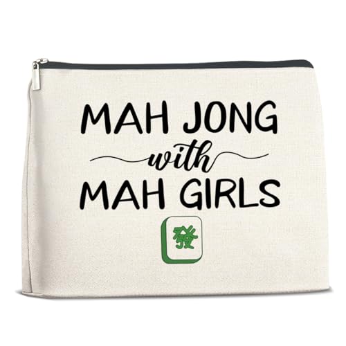 Nurawo Mahjong Gifts Make-up-Tasche, Kosmetiktasche für Damen, Mahjong-Spielerliebhaber, Mah Jong mit Mah Girls Make-up-Tasche mit Reißverschluss von Nurawo