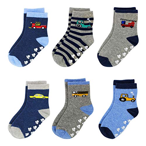 Nuribom Jungen und Mädchen Socken für Kinder - 6 Paar rutschfeste kindersocken für Jungen (Kinder Auto, 31-34 (5-8 years)) von Nuribom