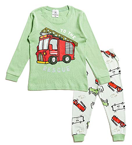 Nuribom Schlafanzug für Jungen und Mädchen - Kinder Baumwolle Pyjama 90-140 (Feuerwehrauto, 120) 4-5 Jahre von Nuribom