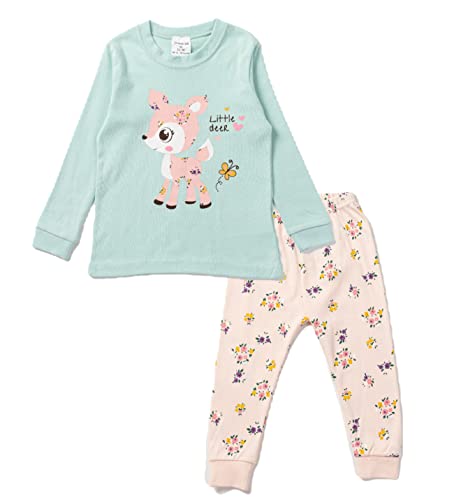 Nuribom Schlafanzug für Jungen und Mädchen - Kinder Baumwolle Pyjama 90-140 (Flower Deer, 100) von Nuribom