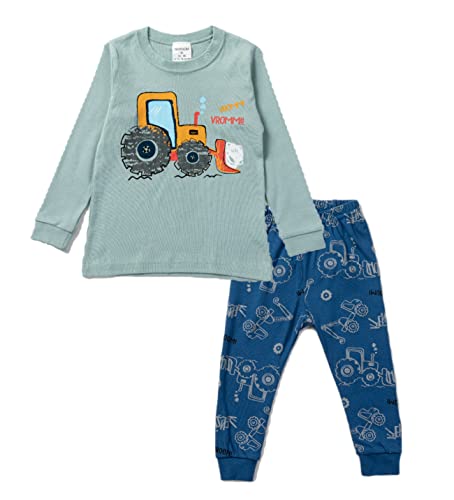 Nuribom Schlafanzug für Jungen und Mädchen - Kinder Baumwolle Pyjama 90-140 (Snow Tractor, 120) von Nuribom