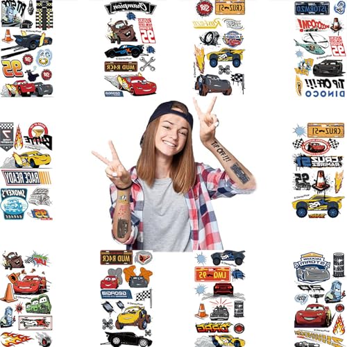 Nurila Cars Lightning Mcqueen Tattoo Kinder,10 Blätter Hautfreundliche Racing Kindertattoos Set, Car Tattoo für Jungen,Mitgebsel Kindergeburtstag Gastgeschenke Party Deko Spielzeug Tattoo Kinde von Nurila