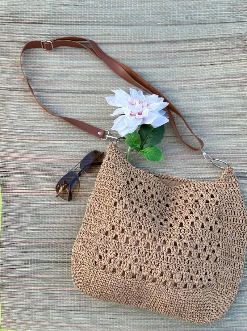 Handgefertigte, Mittelgroße Häkeltasche Aus Baumwolle - Boho Shopper, Strandtasche, Shopping Bag, Sommertasche, Nachhaltige Mode Für Den Alltag von NurisBags