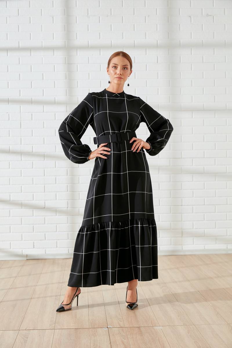 Gestreiftes Cocktailkleid | Hochzeits-Gastkleid Für Frauen Formelle Elegantes Kleid, Gürtelkleid Schwarz Und Burgund von NursByNur