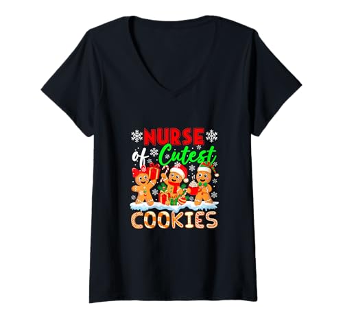Damen Nurse of Cutest Cookies Lebkuchen Christmas Job Team T-Shirt mit V-Ausschnitt von Nurse Christmas Costume