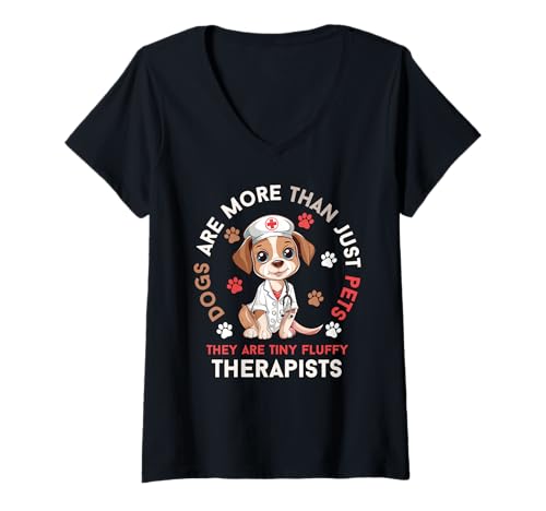 Damen Hunde sind mehr als nur Haustiere, sie sind winzige Flauschige Therapeuten T-Shirt mit V-Ausschnitt Damen Hunde sind mehr als nur Haustiere, sie sind winzige Flauschige Therapeuten T-Shirt mit V-Ausschnitt von Nurse Dogs Are Fluffy Tiny Therapists Apparel