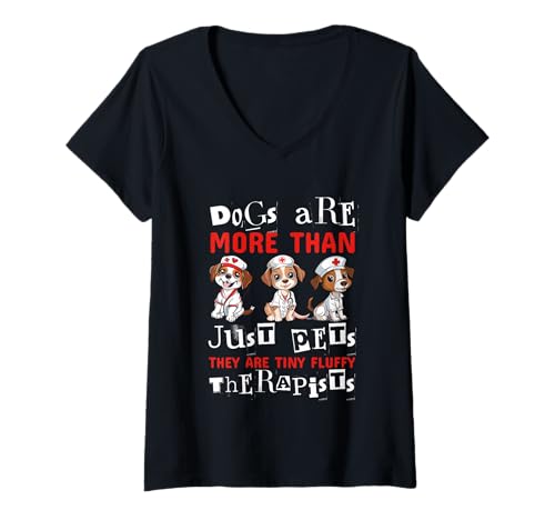 Damen Hunde sind mehr als nur Haustiere, sie sind winzige Flauschige Therapeuten T-Shirt mit V-Ausschnitt Damen Hunde sind mehr als nur Haustiere, sie sind winzige Flauschige Therapeuten T-Shirt mit V-Ausschnitt von Nurse Dogs Are Fluffy Tiny Therapists Apparel