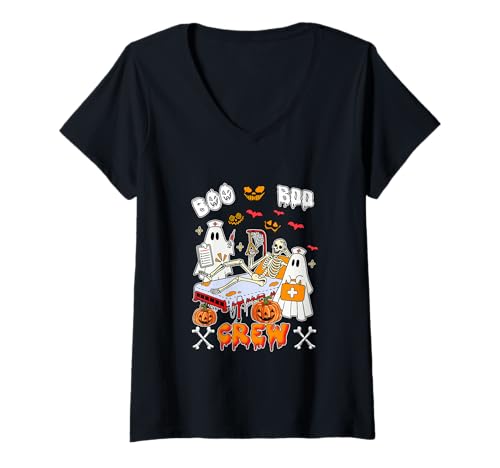 Damen Boo Halloween Crew Group Skeleton Boos As Nurse Doctors T-Shirt mit V-Ausschnitt Damen Boo Halloween Crew Group Skeleton Boos As Nurse Doctors T-Shirt mit V-Ausschnitt von Nurse Halloween Costume