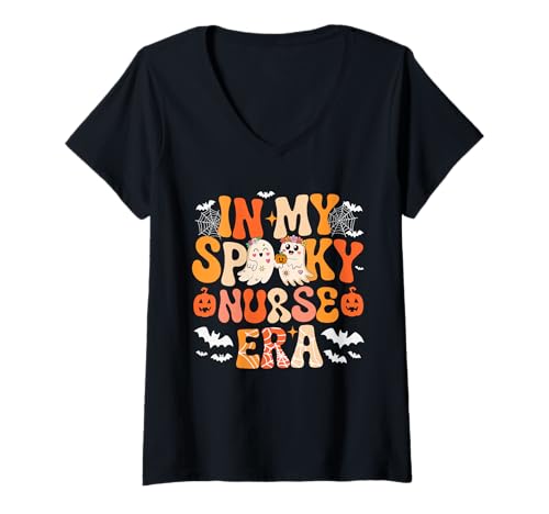 Damen In My Spooky Funny Nurse Era Halloween Boo Proud Job T-Shirt mit V-Ausschnitt Damen In My Spooky Funny Nurse Era Halloween Boo Proud Job T-Shirt mit V-Ausschnitt von Nurse Halloween Costume
