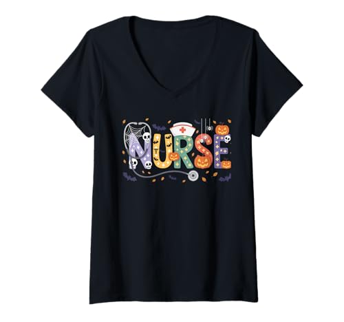Damen Krankenschwester-Halloween-Spaß für Herbstliebhaber und Gesundheitshelden T-Shirt mit V-Ausschnitt Damen Krankenschwester-Halloween-Spaß für Herbstliebhaber und Gesundheitshelden T-Shirt mit V-Ausschnitt von Nurse Halloween Fun for Fall Nurses