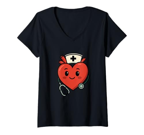 Damen Lustiges Krankenschwesterherherz Humor Gesundheitswesen Medizin T-Shirt mit V-Ausschnitt Damen Lustiges Krankenschwesterherherz Humor Gesundheitswesen Medizin T-Shirt mit V-Ausschnitt von Nurse Heart Humor and Sarcastic Healthcare Apparel