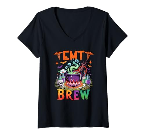 Damen EMT Brew Halloween Cosplay Witch Lover Costume Nurse Team T-Shirt mit V-Ausschnitt von Nurse Holiday List Costume