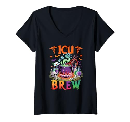 Damen ICU Brew Halloween Cosplay Witch Lover Costume Nurse Team T-Shirt mit V-Ausschnitt von Nurse Holiday List Costume