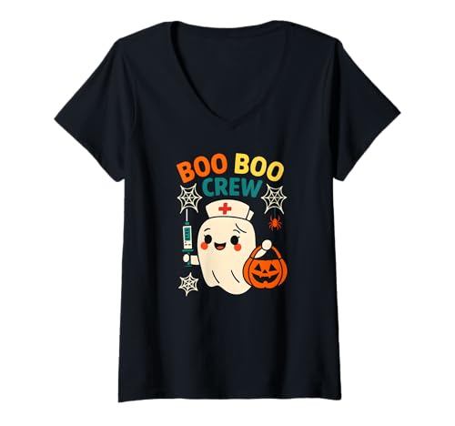 Damen Boo Boo Crew - Krankenschwester - Lustiges Halloween T-Shirt mit V-Ausschnitt von Nurse Humor for Halloween