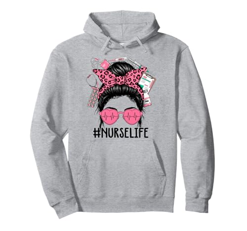Nurse Life Nurse Week Mädchen/Damen mit Leopardenmuster, unordentliches Brötchen, Rosa Pullover Hoodie Nurse Life Nurse Week Mädchen/Damen mit Leopardenmuster, unordentliches Brötchen, Rosa Pullover Hoodie von Nurse Life Pink Leopard Messy Bun Nurse Week MVV