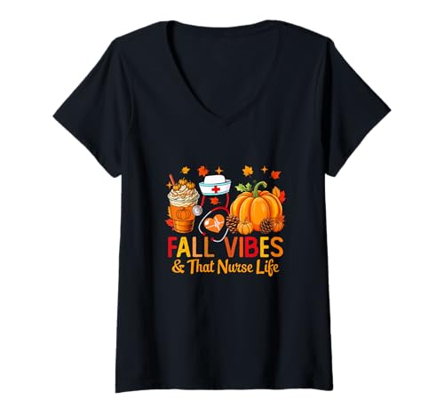 Damen Fall Funny Vibes Costume Nurse Job Team Thanksgiving T-Shirt mit V-Ausschnitt von Nurse Thanksgiving Costume