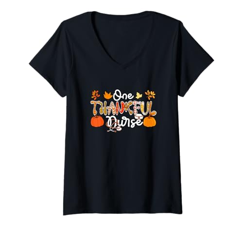 Damen One Thankful Nurse Thanksgiving Herbst Kostüm Proud Job T-Shirt mit V-Ausschnitt Damen One Thankful Nurse Thanksgiving Herbst Kostüm Proud Job T-Shirt mit V-Ausschnitt von Nurse Thanksgiving Costume