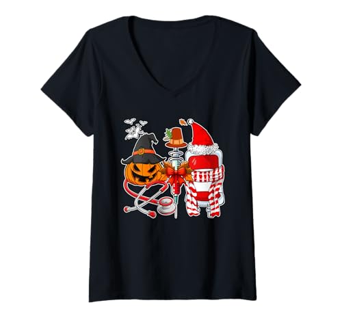 Damen Krankenschwester-Tools Halloween Thanksgiving Weihnachten Job Team T-Shirt mit V-Ausschnitt von Nurse Vacations Costume