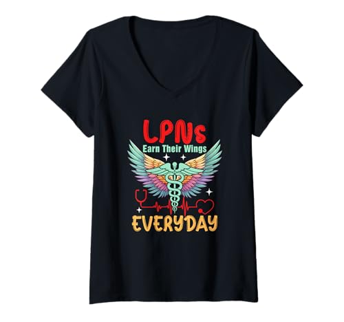 Damen LPNs Earn Their Wings Everyday Funny Nurse Cute Heart Beat T-Shirt mit V-Ausschnitt von Nurse Vacations Costume