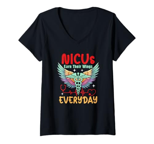 Damen NICUs Earn Their Wings Everyday Funny Nurse Cute Heart Beat T-Shirt mit V-Ausschnitt von Nurse Vacations Costume