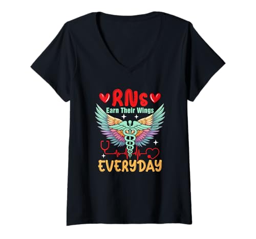 Damen RNs Earn Their Wings Everyday Funny Nurse Cute Heart Beat T-Shirt mit V-Ausschnitt von Nurse Vacations Costume