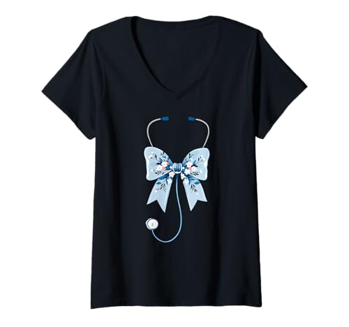 Damen Krankenschwester-Stethoskop, Frauen | Schleife, Kokette & Stillassistent T-Shirt mit V-Ausschnitt Damen Krankenschwester-Stethoskop, Frauen | Schleife, Kokette & Stillassistent T-Shirt mit V-Ausschnitt von Nurses Gift Ideas for Women for Work