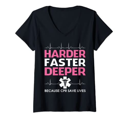 Damen Nurses Like It Harder Faster Deeper CPR Saves Lives T-Shirt T-Shirt mit V-Ausschnitt Damen Nurses Like It Harder Faster Deeper CPR Saves Lives T-Shirt T-Shirt mit V-Ausschnitt von Nurses Shirt
