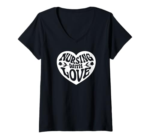 Damen Nursing with Love - Lustige Krankenschwester T-Shirt mit V-Ausschnitt von Nursing With Love
