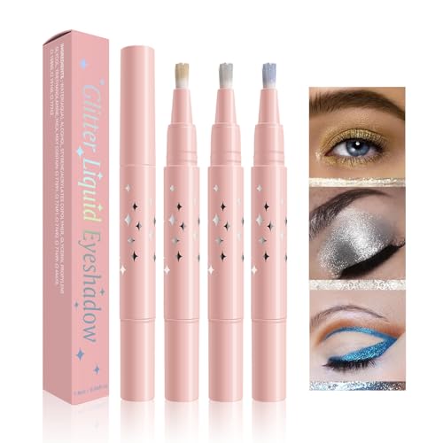3-Teilige Flüssige Lidschatten Set, Glitter Multichrome Lidschatten Mit Pinsel, Mehrzweck-Flüssig-Lidschatten, Wasserfester Lidschatten-Set Für Party-Festival-Make-Up (01#+02#+03#) von Nurvidis