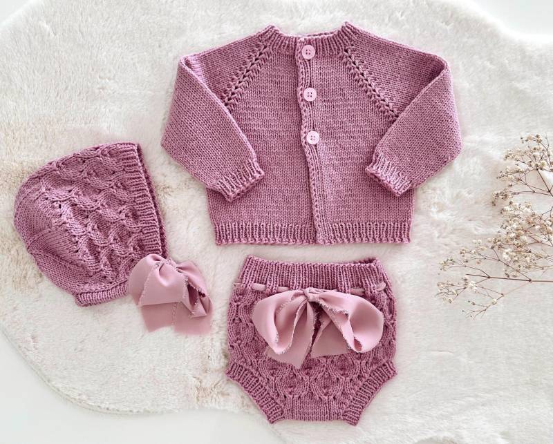 Babymädchen Vintage Handgestrickte Wolle Outfit von NuschBoutique